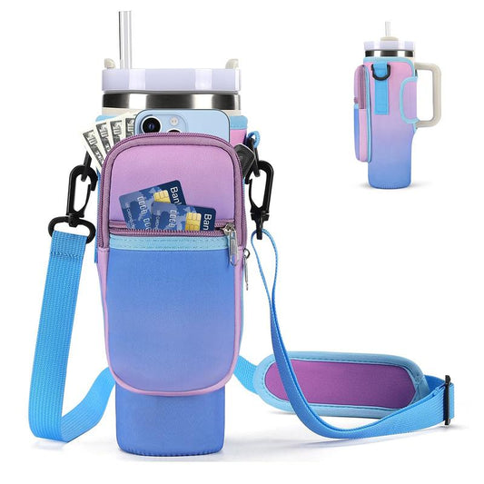 Tumbler Carrier Bag 40oz with Adjustable Shoulder Strap, Phone Pouch, Straw Cover, and Carabiner 